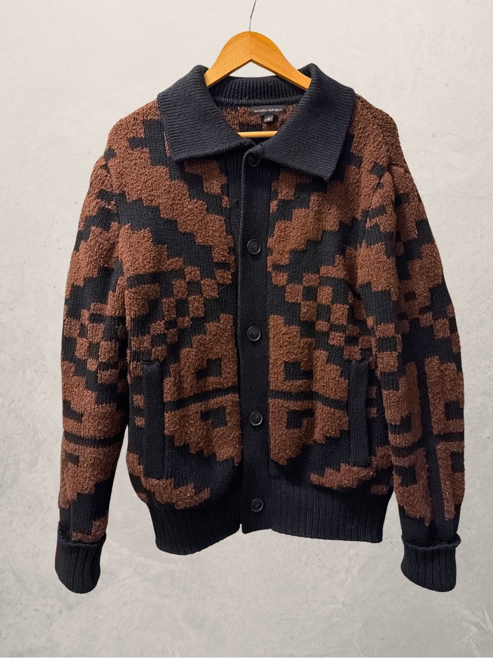 Banana Republic Brown and Black Geometric Button Cardigan